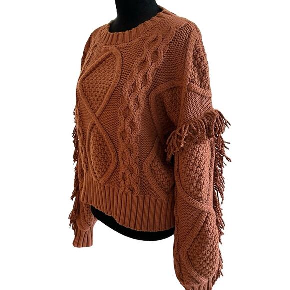 Line & Dot Jasper Chunky Oversized Fringe Sweater Rust Burnt Orange Small - Picture 5 of 13